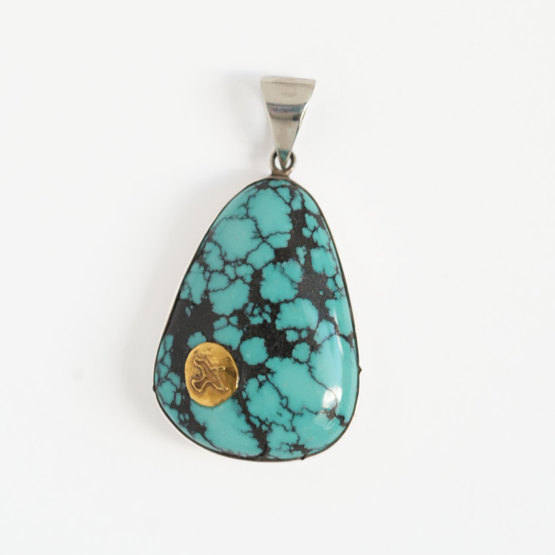 Silver Dollar Craft 18K Gold Point Indian Mountain Turquoise Pendant