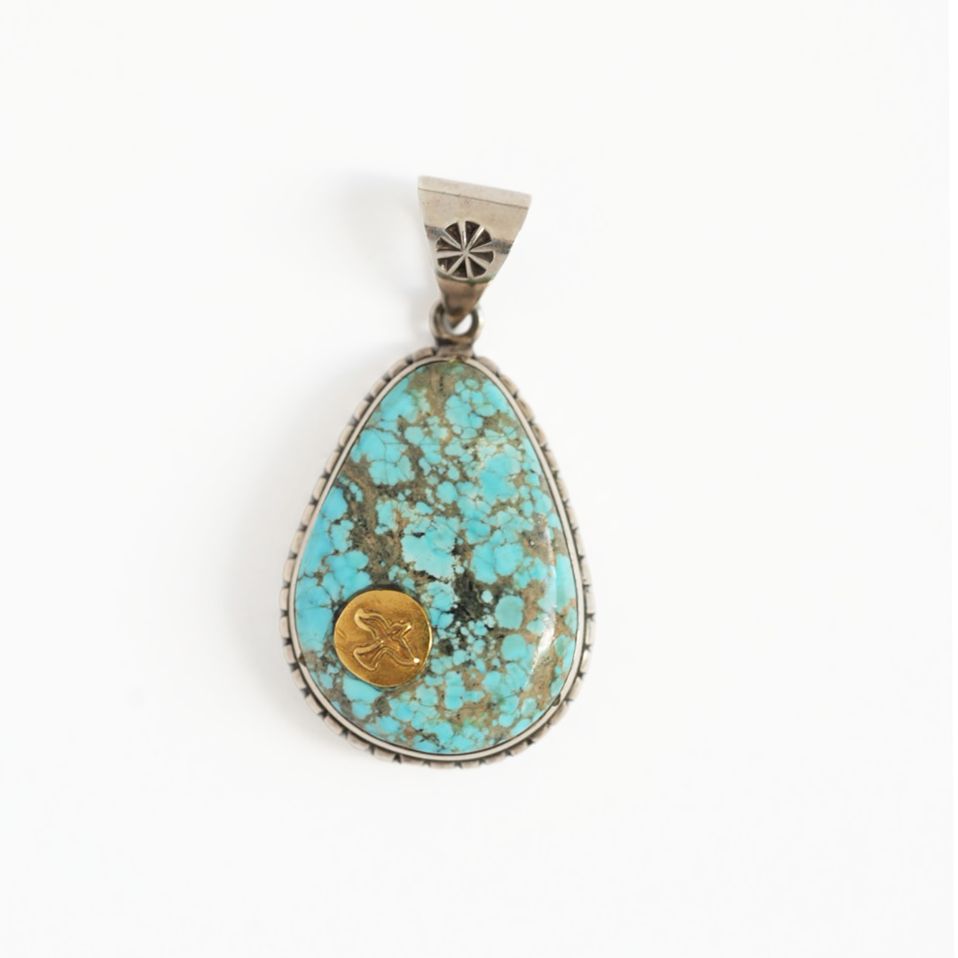 Silver Dollar Craft 18K Gold Point Morenci Turquoise Pendant