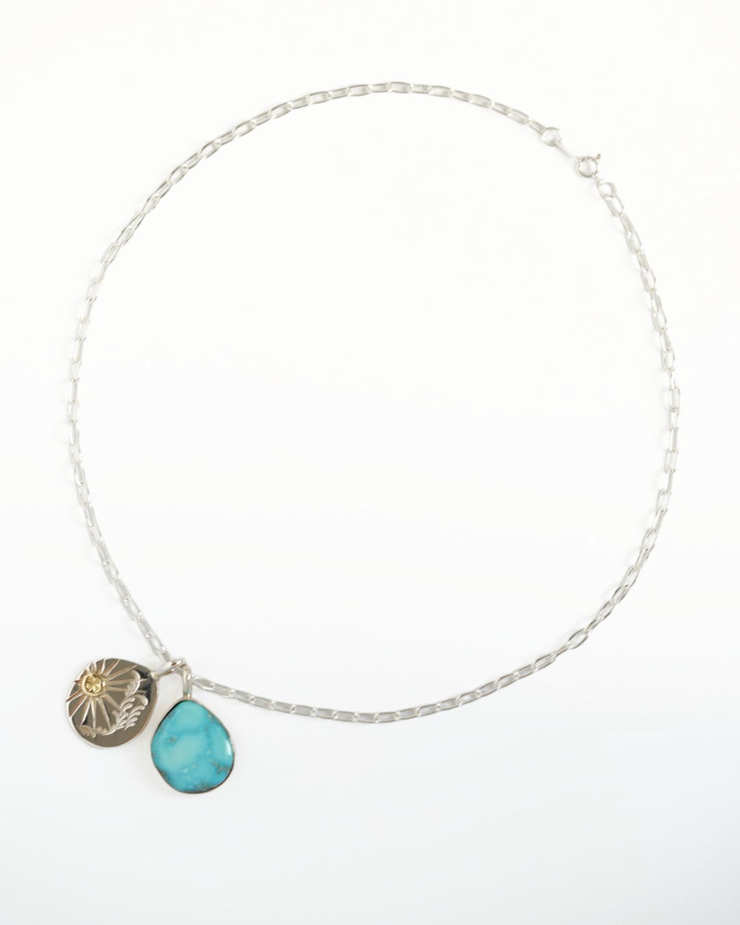 Silver Dollar Craft Morenci Turquoise w/18K Gold Point Arabesque Metal w/Silver Anchor Chain Set