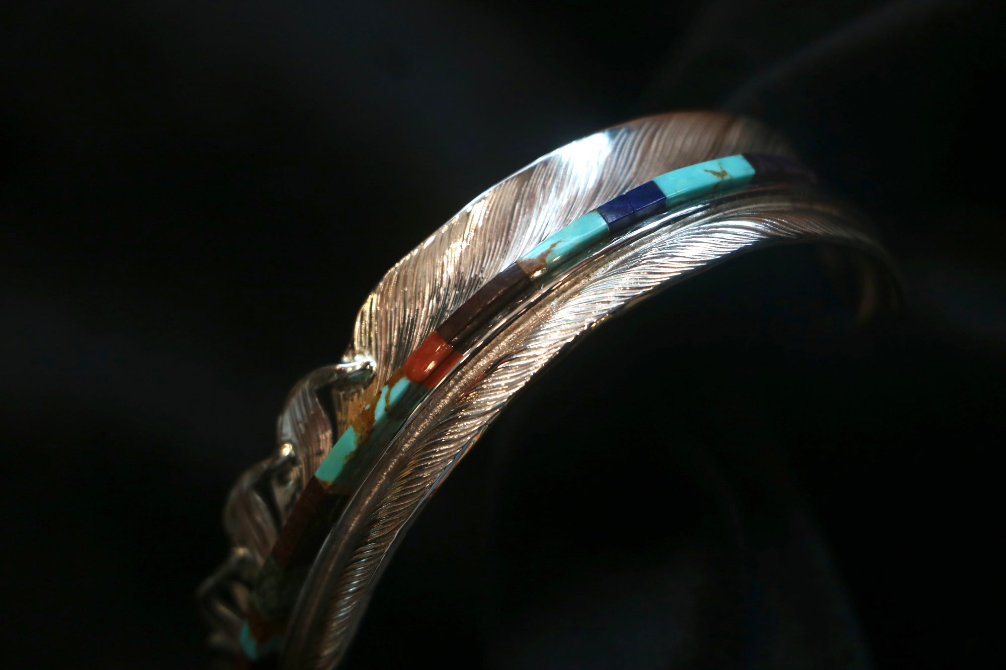 高瀬豪太 Sunshine Studio - Silver Feather Bangle Turquoise Inlay_3