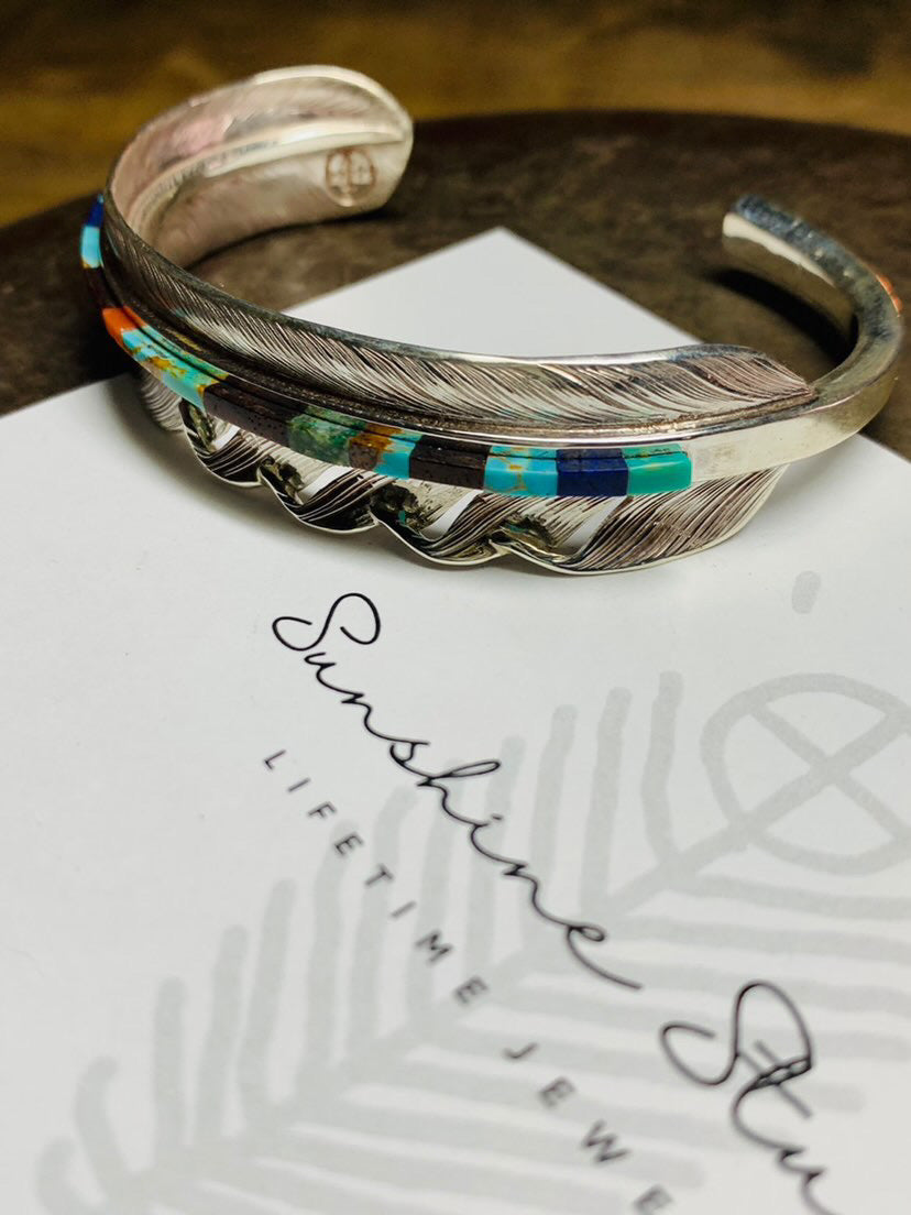 高瀬豪太 Sunshine Studio - Silver Feather Bangle Turquoise Inlay_4