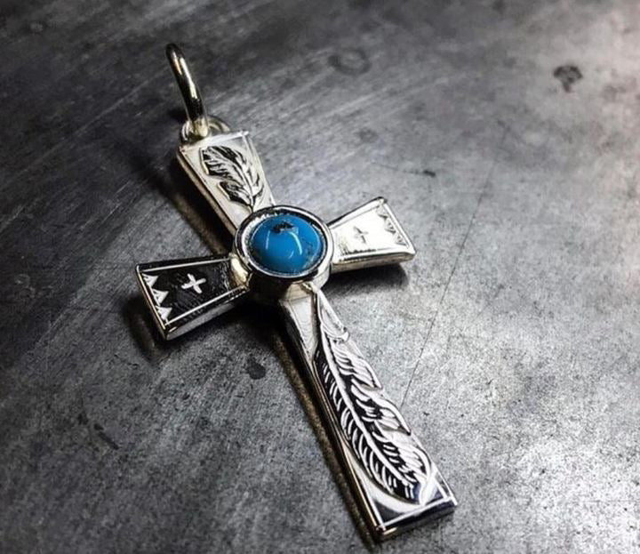 高瀬豪太 Sunshine Studio - Turquoise Silver Cross Pendant_5