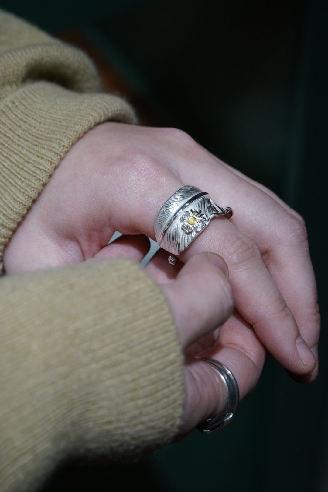 高瀬豪太 Sunshine Studio - Silver Hana Gold Point Feather Ring L_3