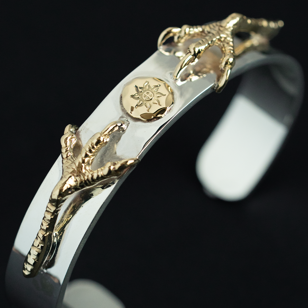 Albatory 18K Gold Double Gold Claw Gold Point Silver Bangle
