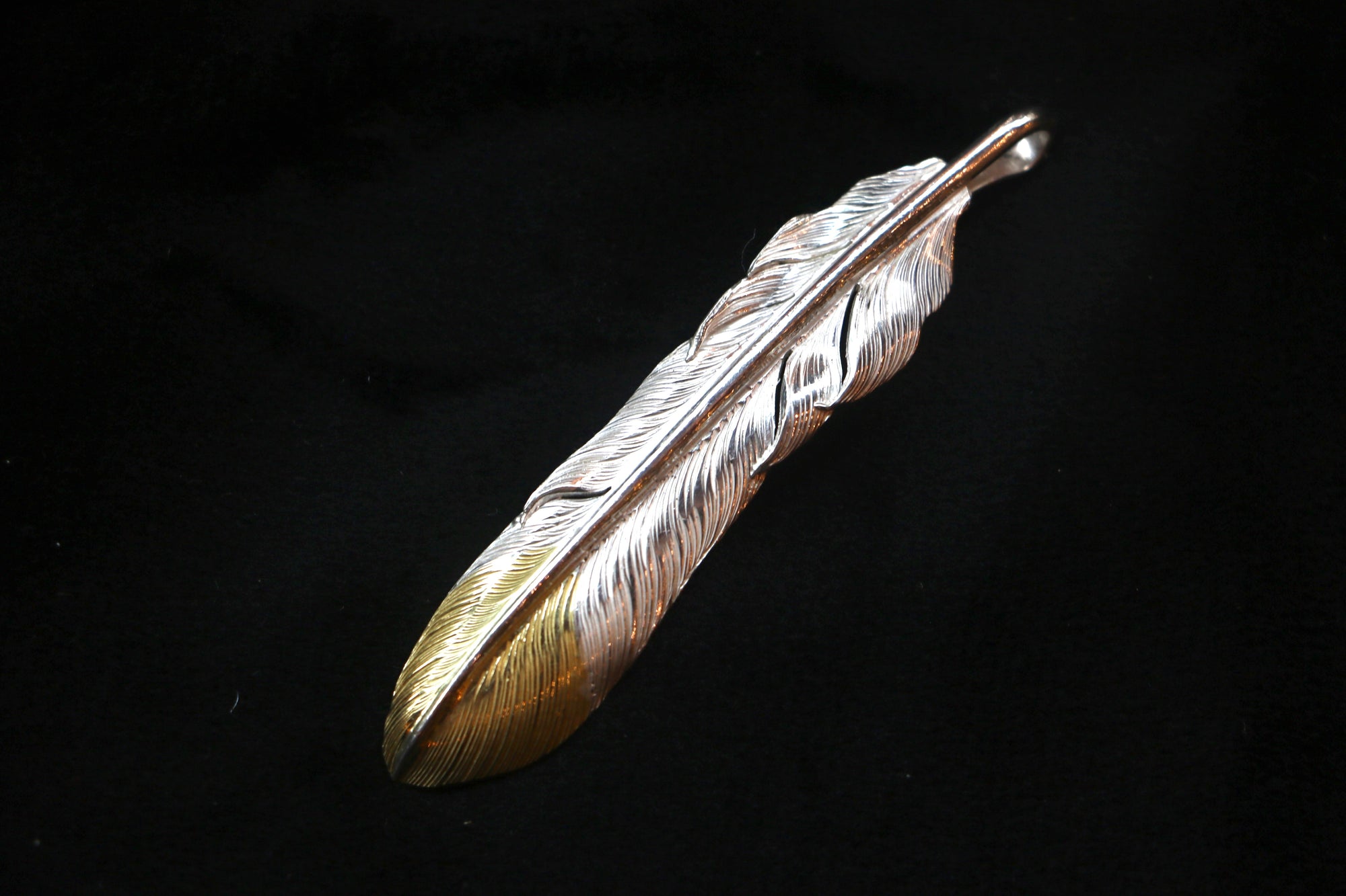 Nine Metal 18K Tip Gold Feather Pendant L