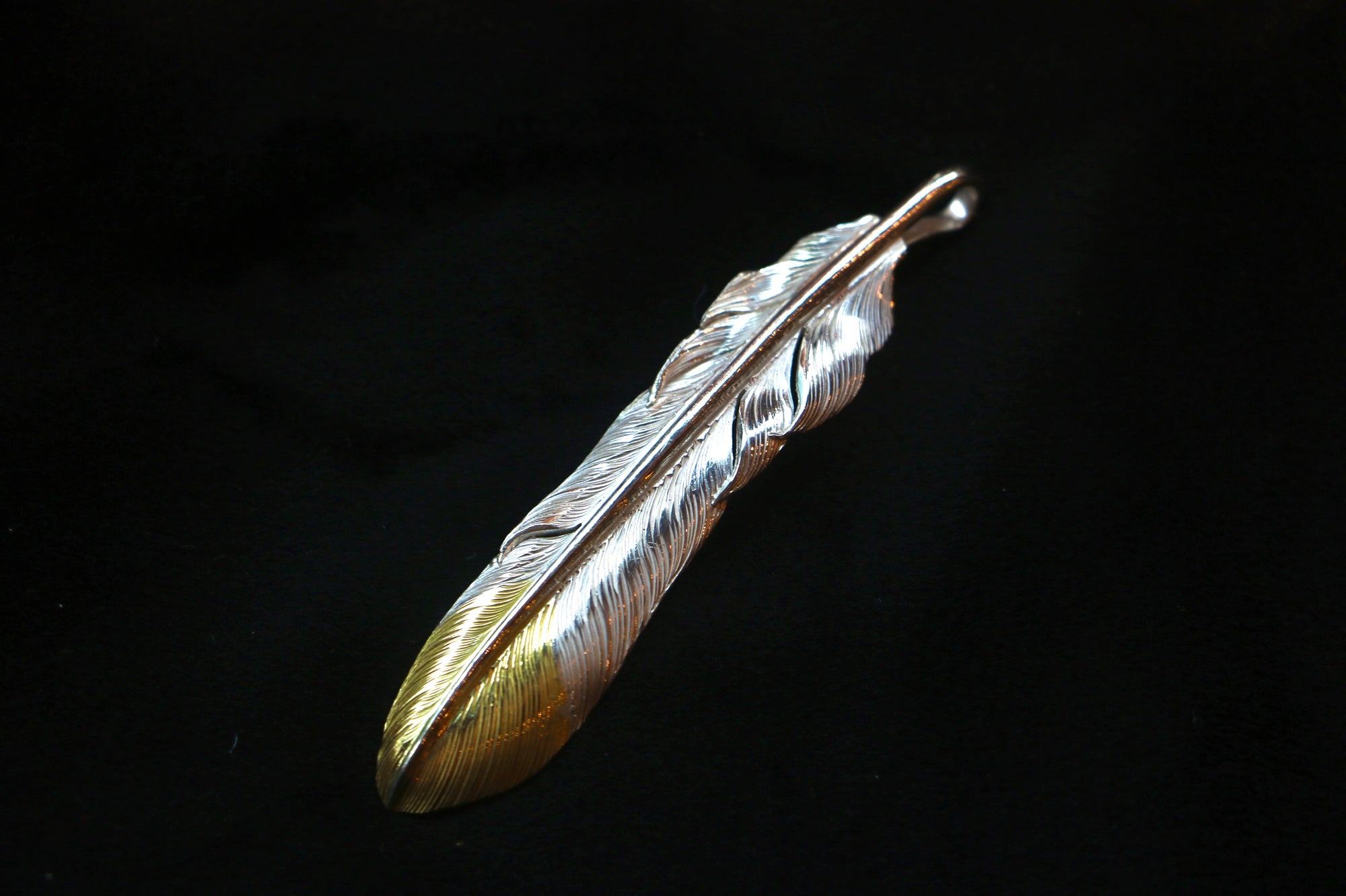 Nine Metal 18K Tip Gold Feather Pendant L