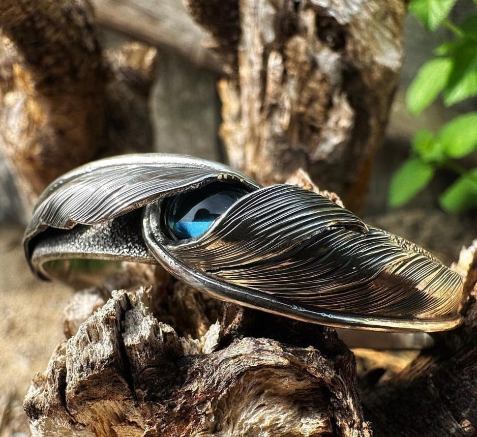 Nine Metal 925 Silver Double Twist Feather Bangle w/ Blue Topaz or Turquoise