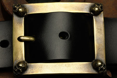 Mad Cult Four Skull Brass Belt Buckle w/ Belt_3
