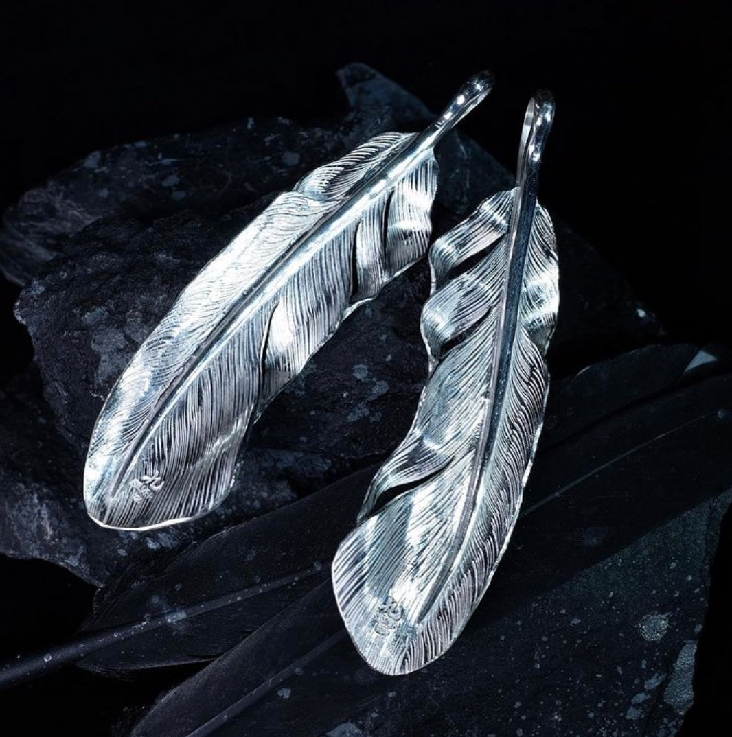Nine Metal 70mm 925 Silver Feather Pendant