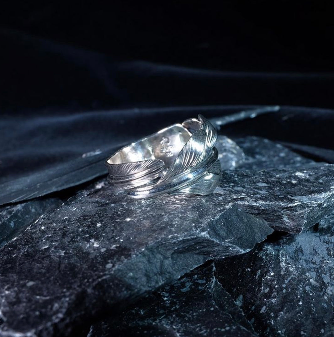 Nine Metal 925 Silver Feather Ring