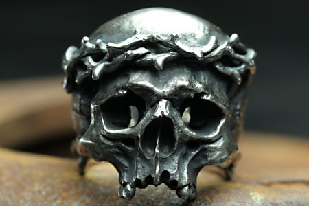Mad Cult hk Jesus Skull Head I 純銀荊棘戒指