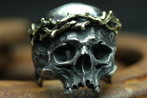 Mad Cult hk Jesus Skull Head Ⅱ 黃銅荊棘戒指