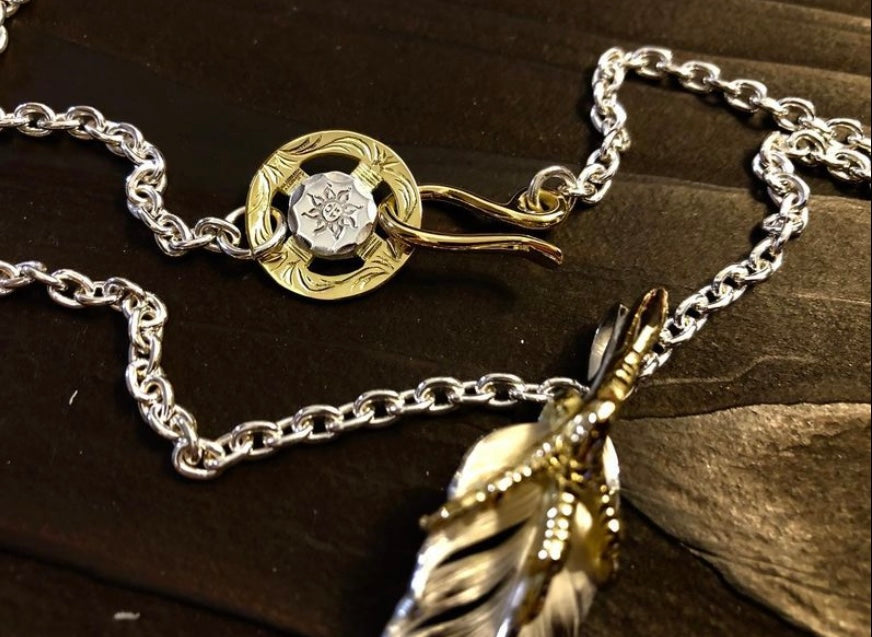 Albatory 18Kt Gold Hook Double-sided Silver Point Gold Wheel Silver Chain