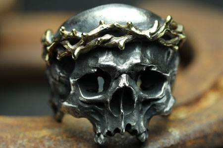 Mad Cult hk Jesus Head Skull IV 金荊棘戒指