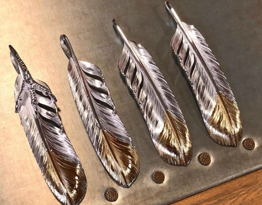 Albatory Tip Gold Silver Feather Pendant L
