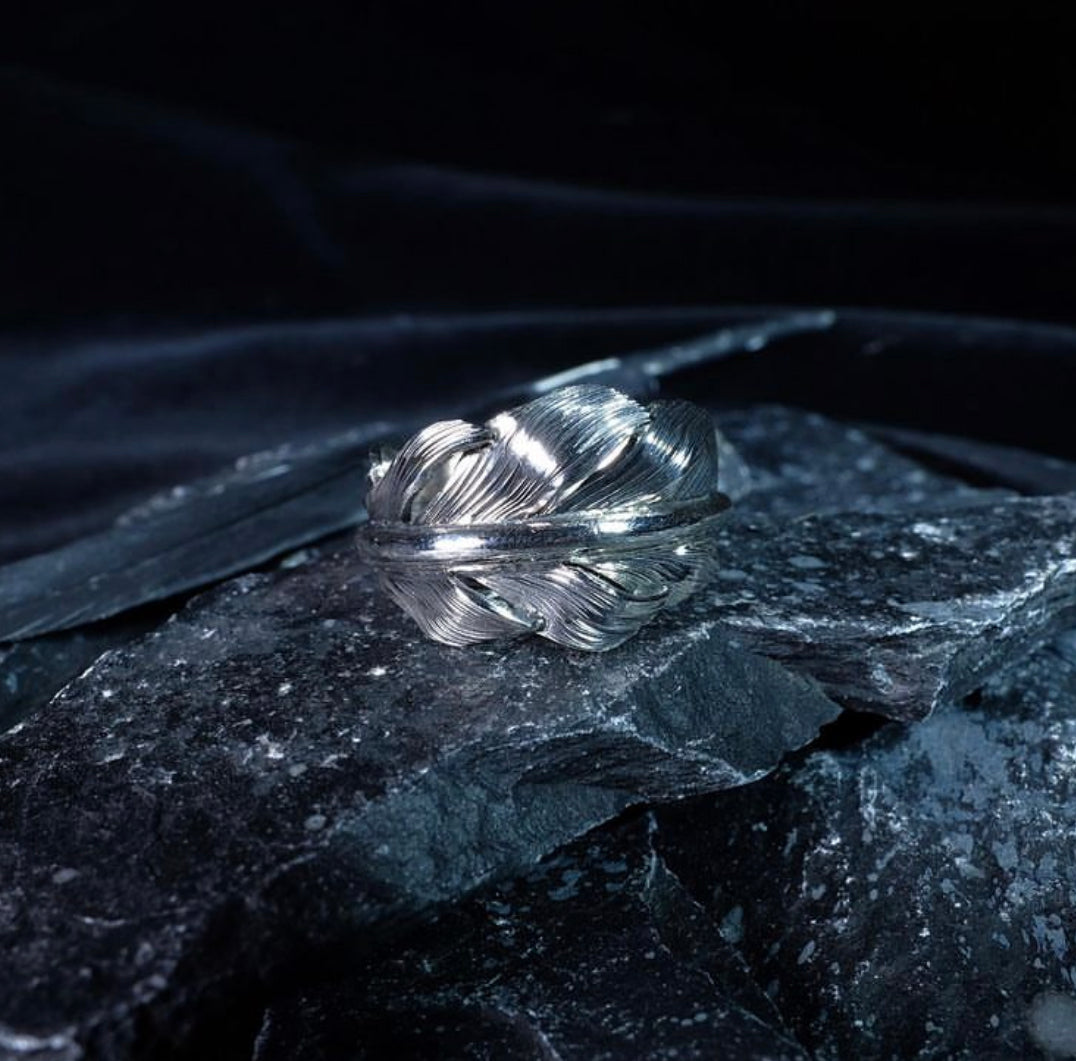 Nine Metal 925 Silver Feather Ring