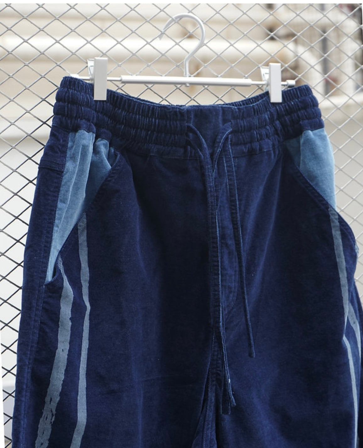 CALLIGRAPHY LASER PRINT DENIM VELVET DECONSTRUCTED TRACK-PANTS