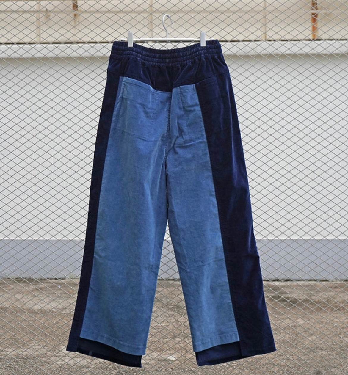 CALLIGRAPHY LASER PRINT DENIM VELVET DECONSTRUCTED TRACK-PANTS