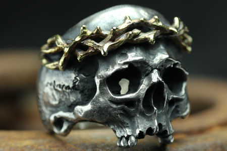 Mad Cult hk Jesus Head Skull IV 金荊棘戒指