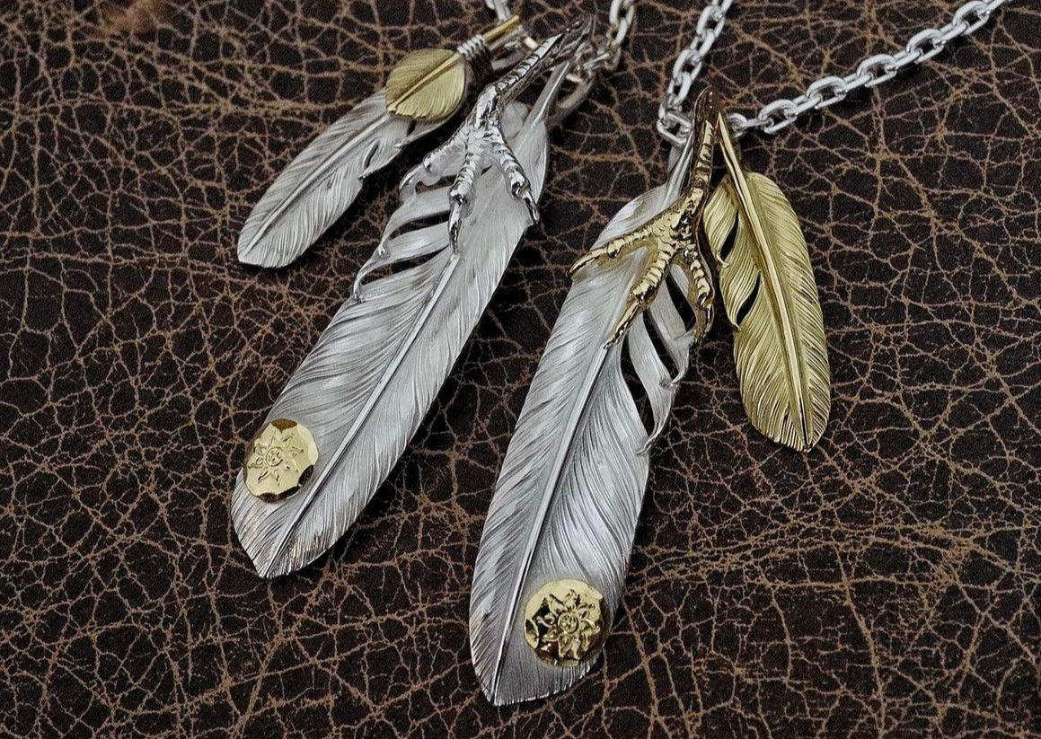 Albatory Top Gold Silver Feather Pendant S