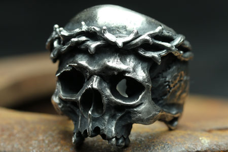 Mad Cult hk Jesus Skull Head I 純銀荊棘戒指