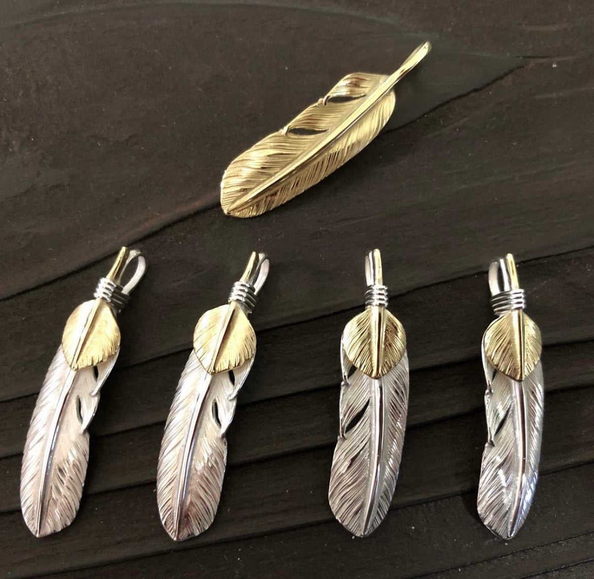 Albatory Top Gold Silver Feather Pendant S