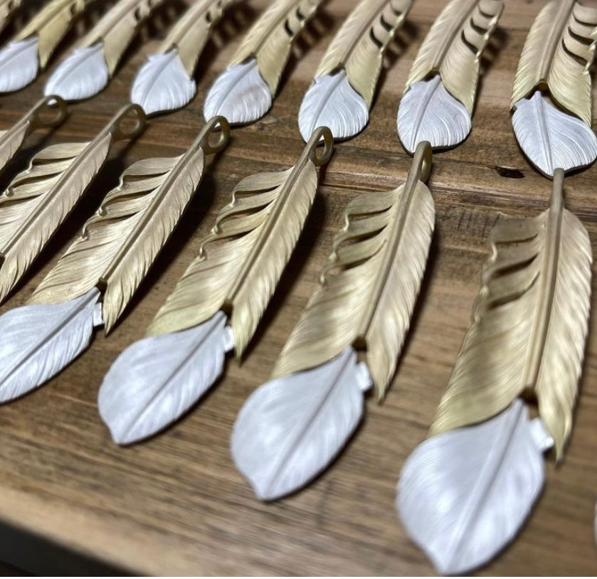 Albatory Tip Silver 18Kt Gold Feather Pendant L