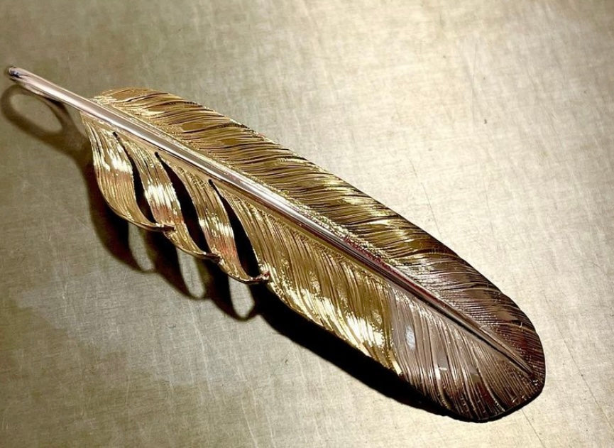 Albatory Tip Silver 18Kt Gold Feather Pendant L