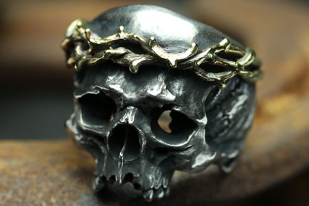 Mad Cult hk Jesus Head Skull IV 金荊棘戒指