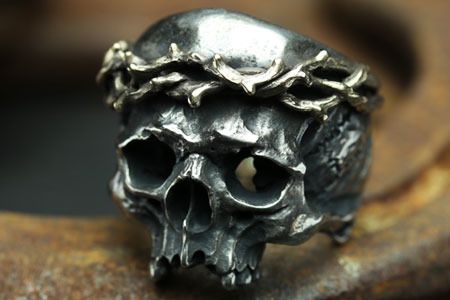 Mad Cult hk Jesus Skull Head III 銅質荊棘戒指