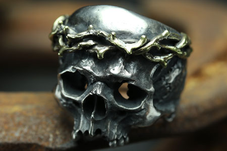 Mad Cult hk Jesus Skull Head Ⅱ 黃銅荊棘戒指