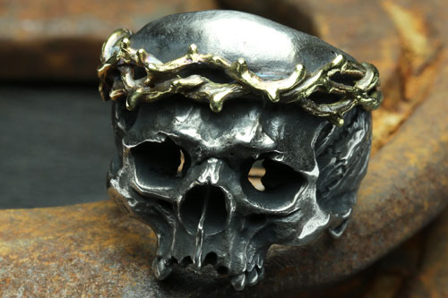 Mad Cult hk Jesus Head Skull IV 金荊棘戒指