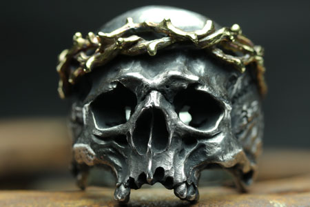 Mad Cult hk Jesus Head Skull IV 金荊棘戒指
