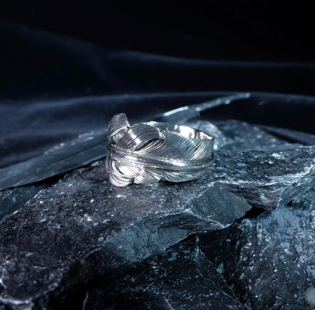 Nine Metal 925 Silver Feather Ring