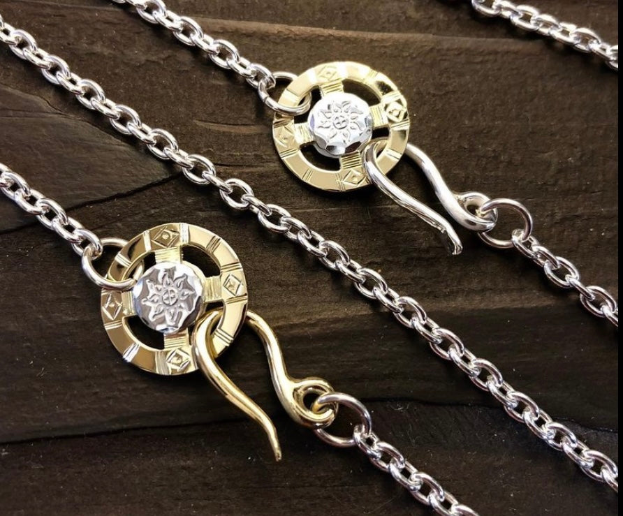 Albatory Albatory 18Kt Gold Hook Double-sided PT900 Gold Point Gold Wheel Silver Chain