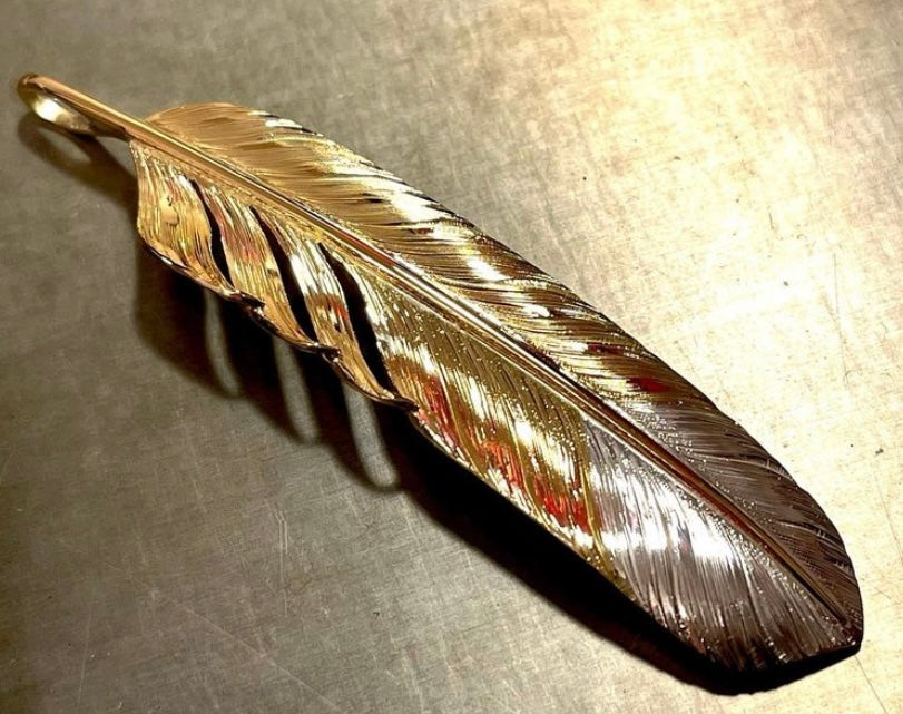 Albatory Tip Silver 18Kt Gold Feather Pendant L