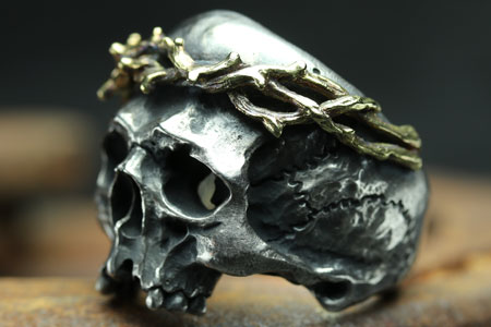 Mad Cult hk Jesus Head Skull IV 金荊棘戒指
