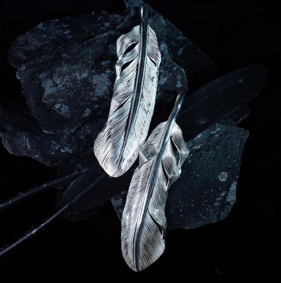 Nine Metal 70mm 925 Silver Feather Pendant