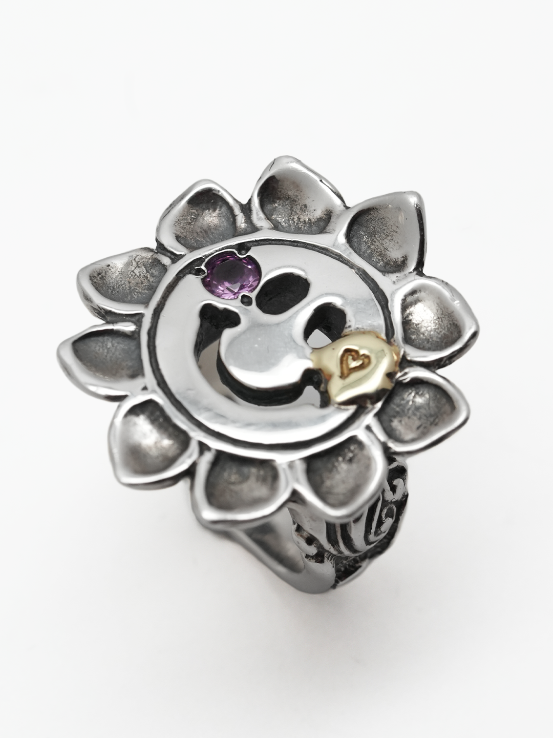 Ring R472 *Custom Made* R472 Happy Face Sunflower Ring w/1 Spot Gold Overlay w/2 ...