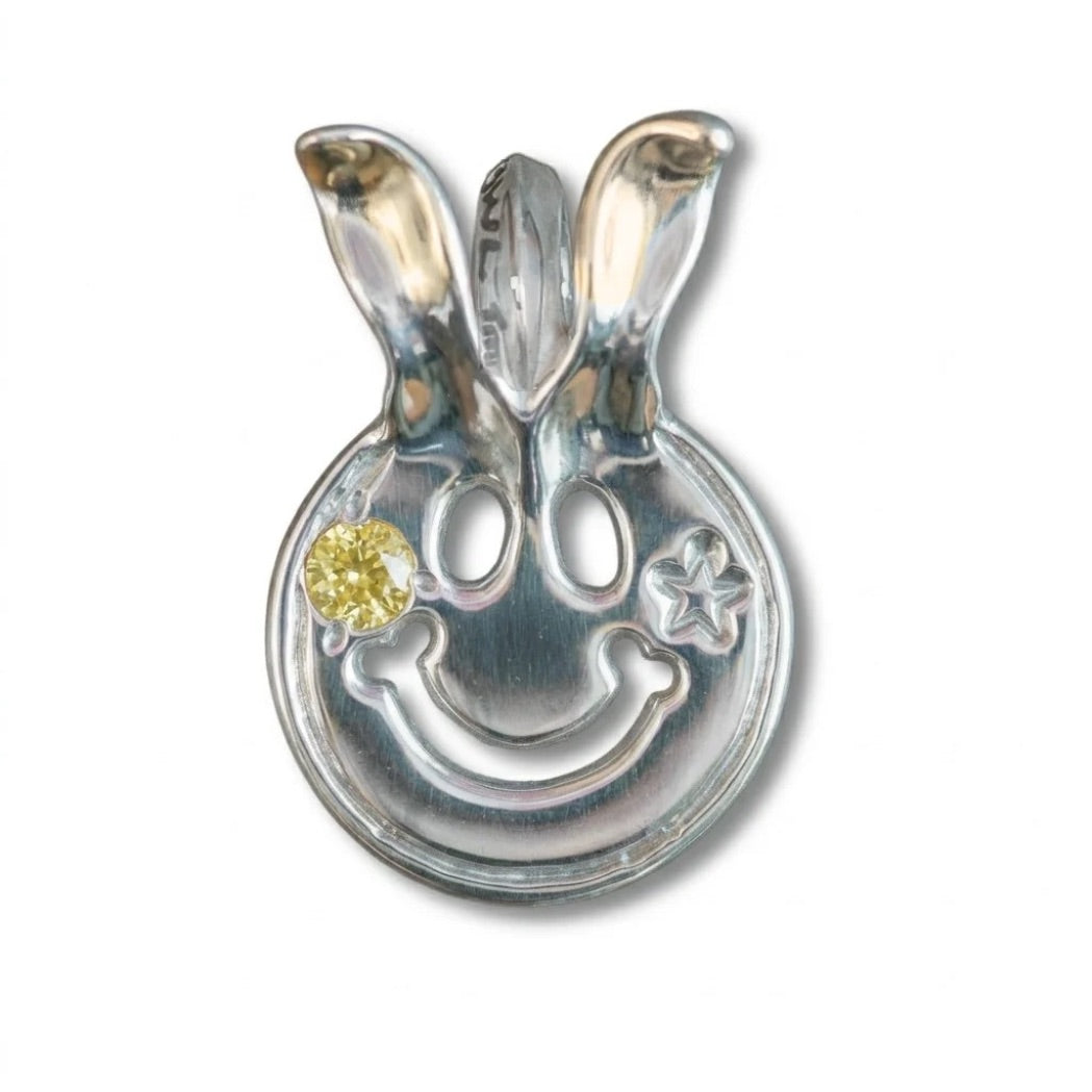 *Custom Made* C380 Happy Face Charm with Bunny Ears w/ 2 Spots 18K Gold Overlay w/ 1 Star Stamp w/ 4MM Yellow Topaz Stone