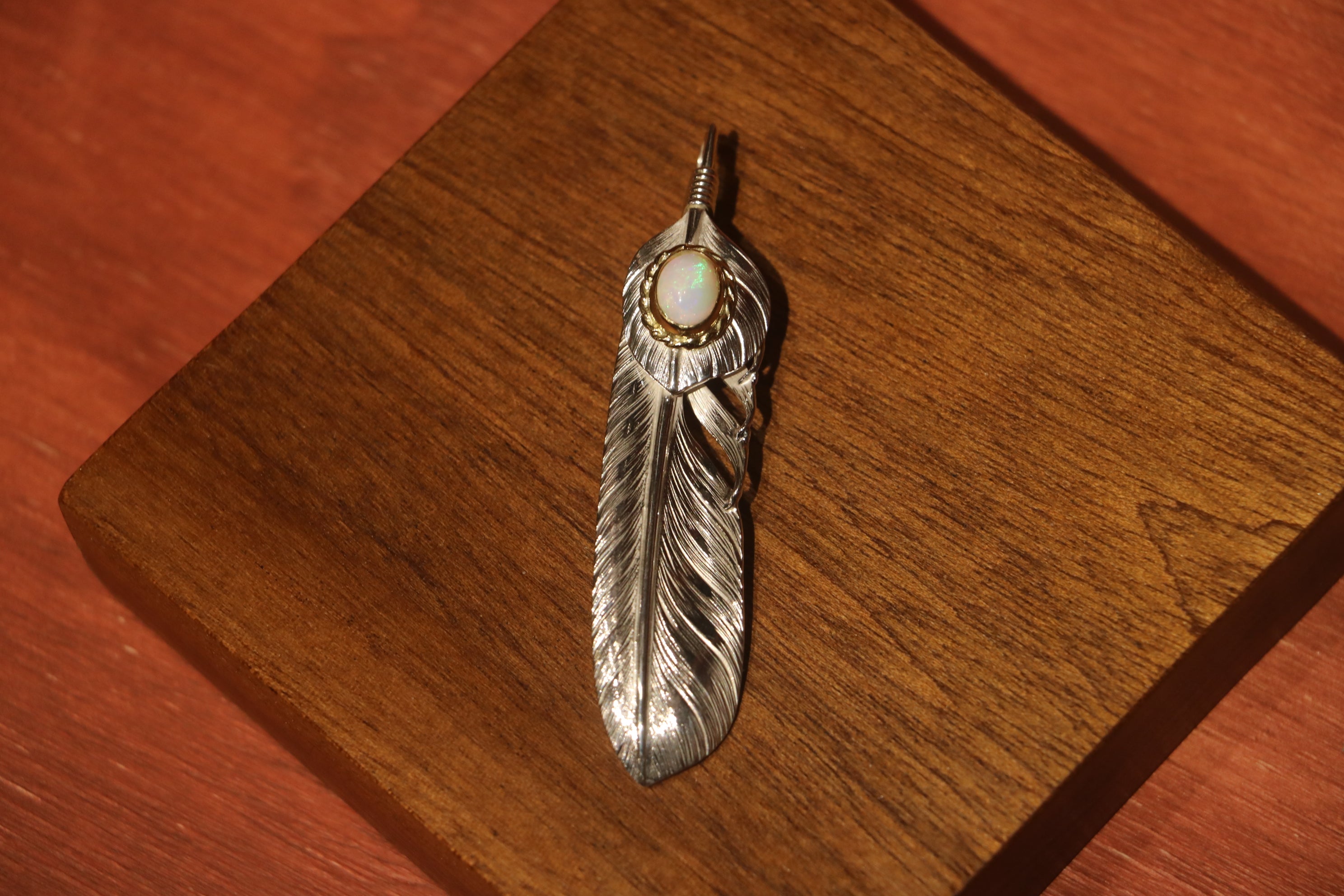 Albatory 18Kt Top Silver Gold Cup Feather L w/ Opal