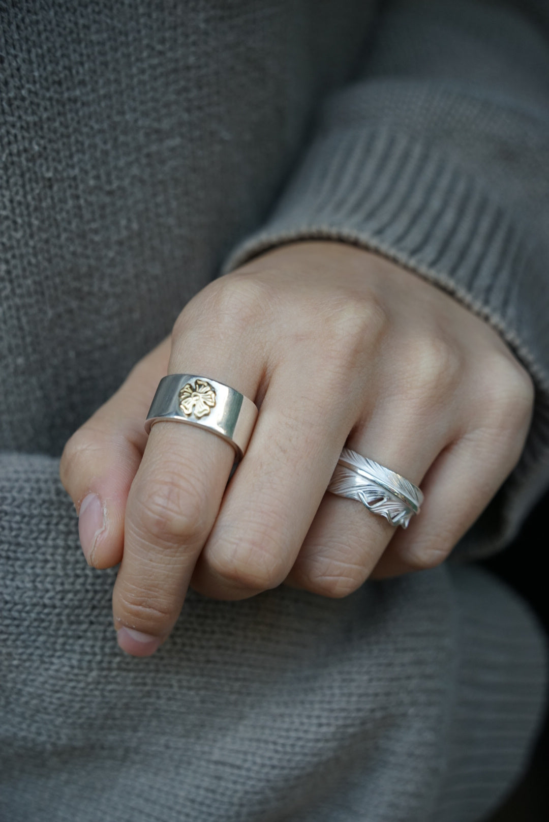 925 Silver Feather Ring S