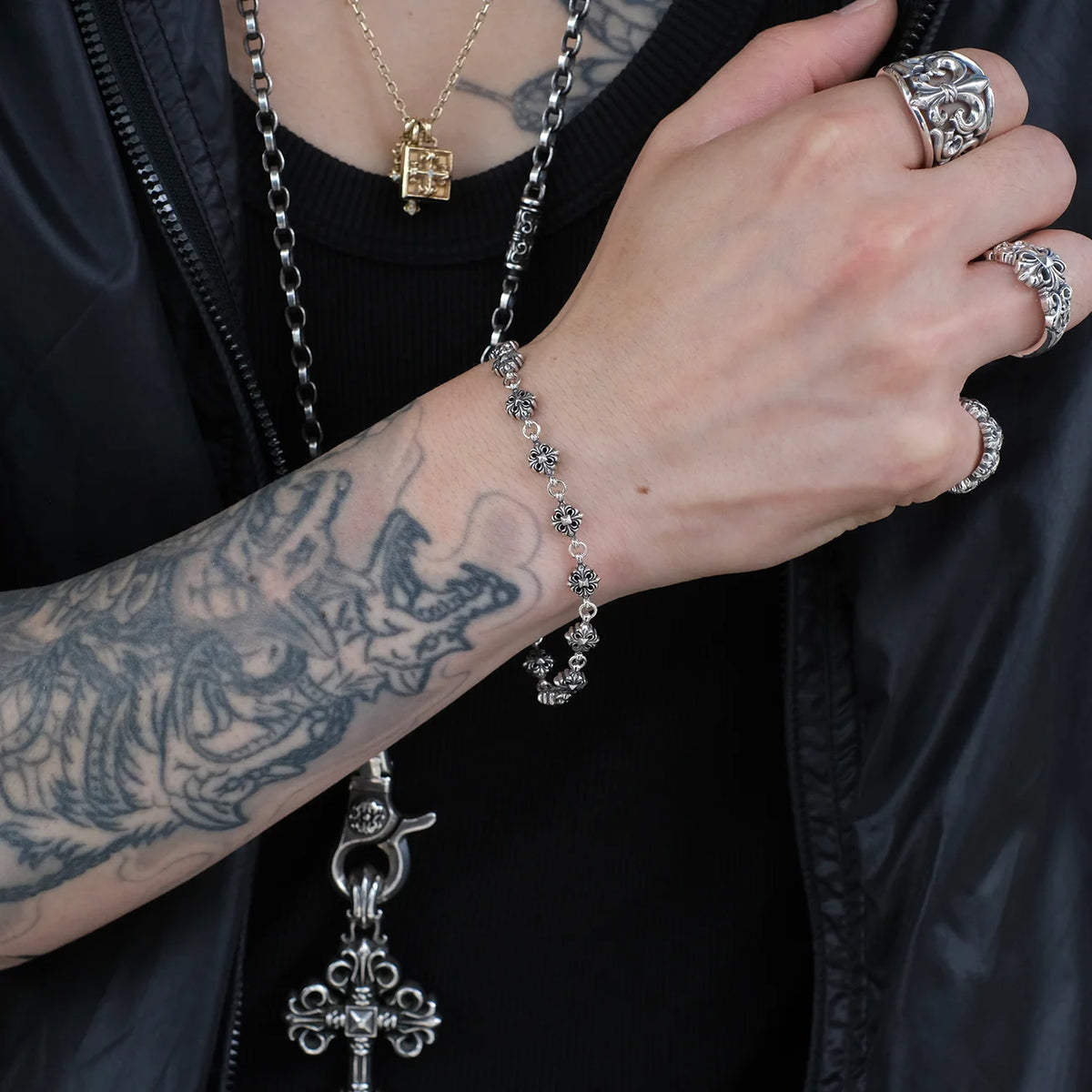 Double Ray Studded Bracelet: Narrow