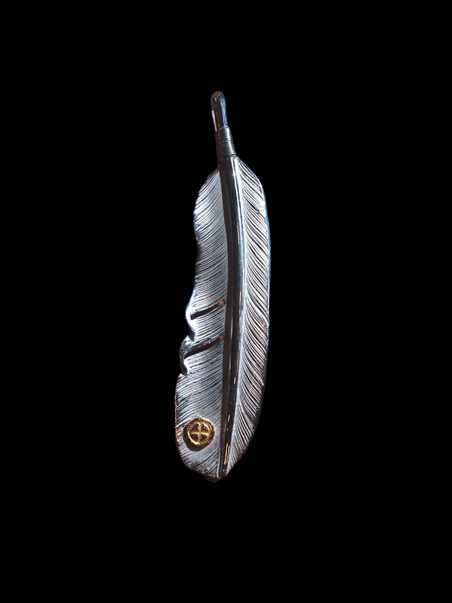 24K Gold Point Feather Pendant L