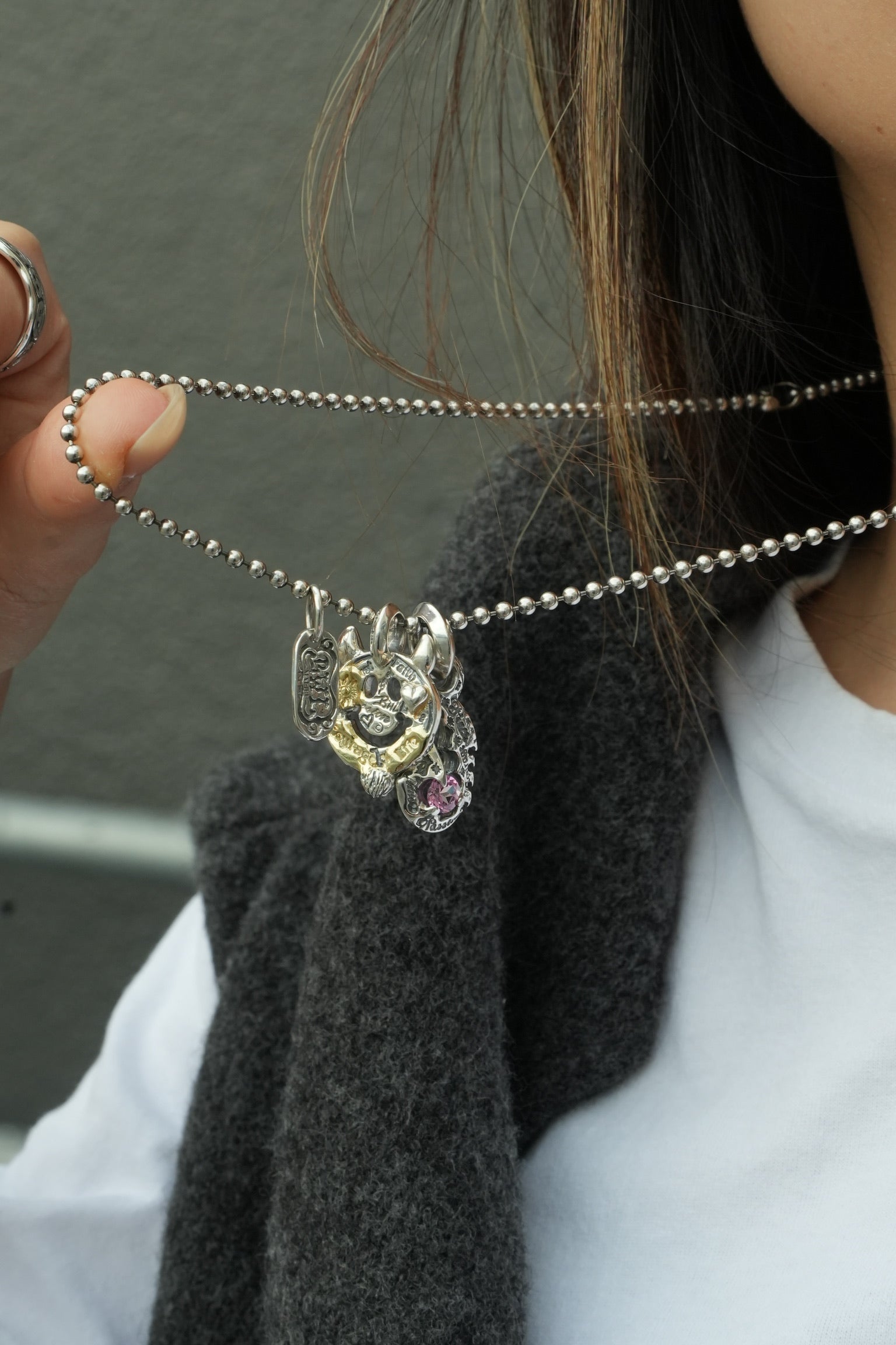 C368 Graffiti Fish Hook With Gemstone Charm