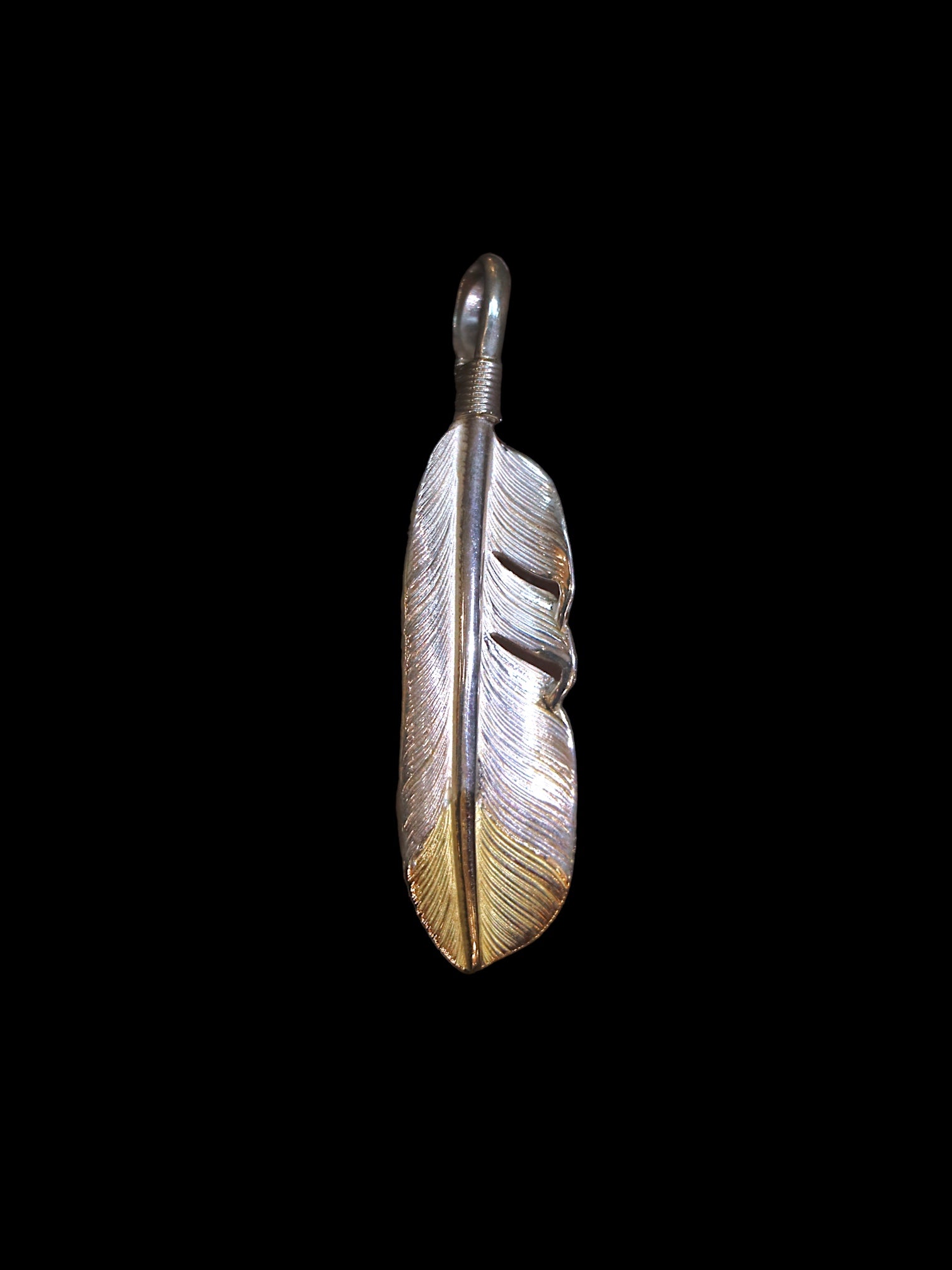 Tip Gold Feather Pendant M