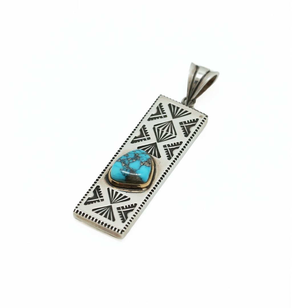 Silver Dollar Craft 18K Gold Cup Morenci Turquoise Stamp Pendant