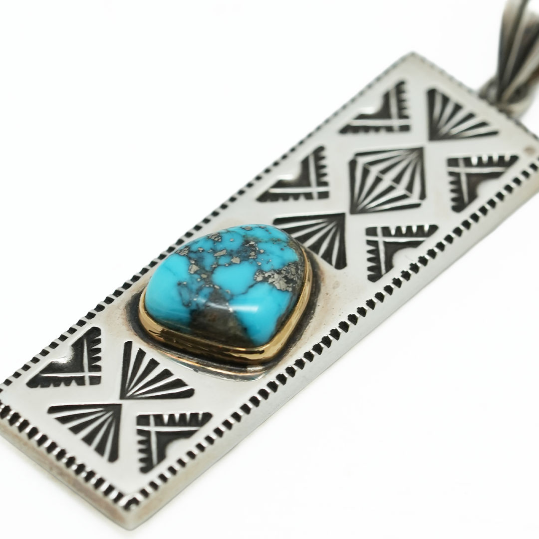 Silver Dollar Craft 18K Gold Cup Morenci Turquoise Stamp Pendant