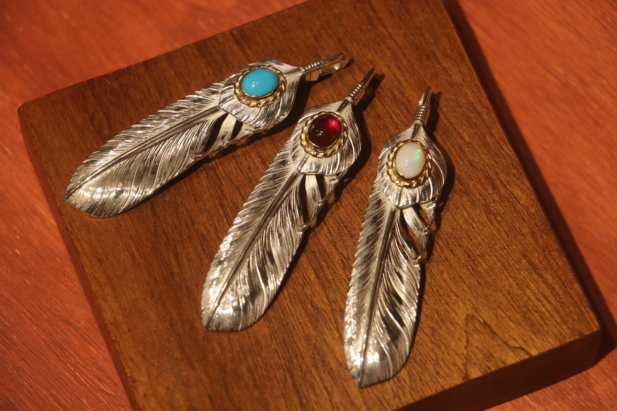 Albatory 18Kt Top Silver Gold Cup Feather L w/ Opal
