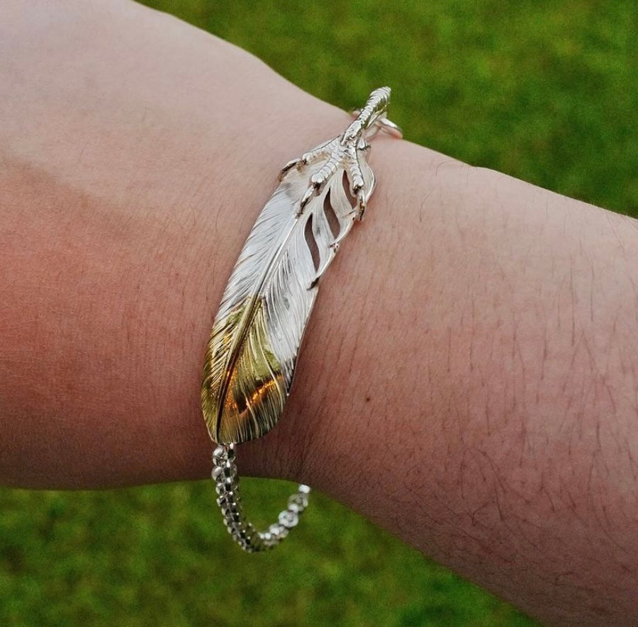 Albatory Silver Claw Tip Gold Feather Bracelet